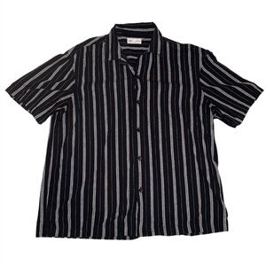 ZARA Striped Short Sleeve Button Up Shirt XL Black White Casual